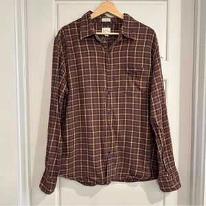 J. Crew Brown and Yellow Plaid‎ Flannel Shirt Size Large